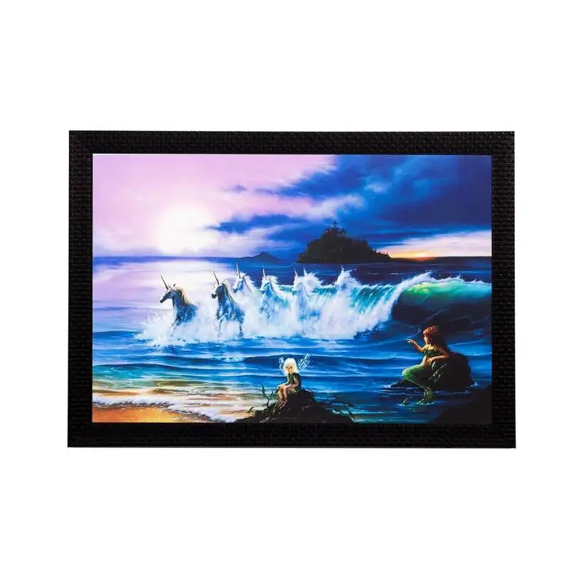 Running horses in water matt textured uv art painting