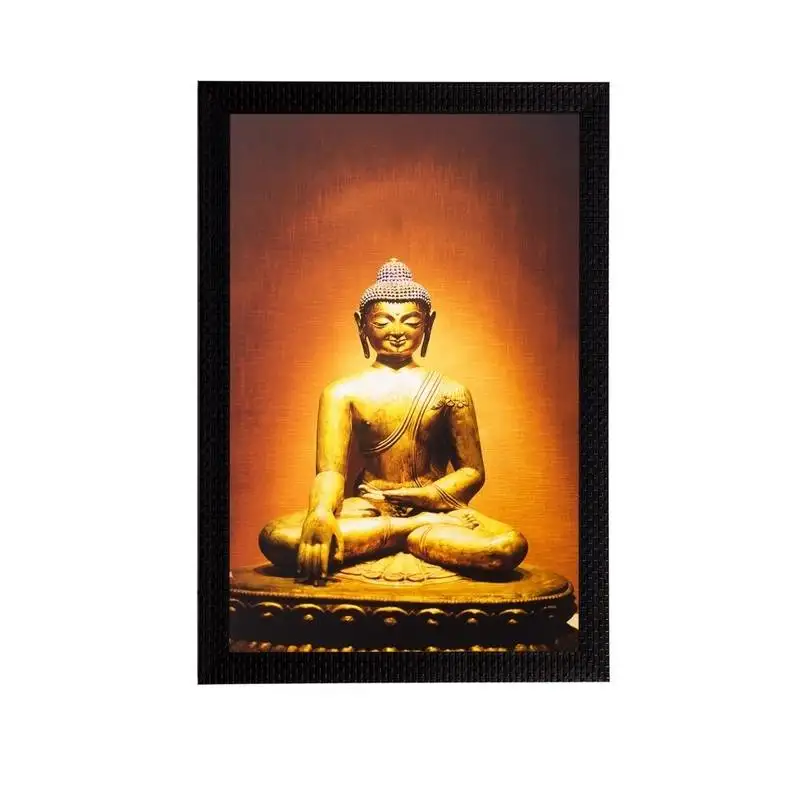 Meditating golden buddha matt textured uv art painting