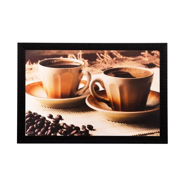 Spilled coffee beans and cups matt textured uv art painting