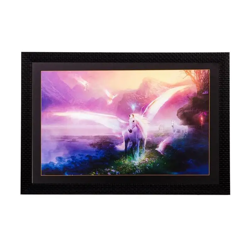 Lucky white horse with feather matt textured uv art painting