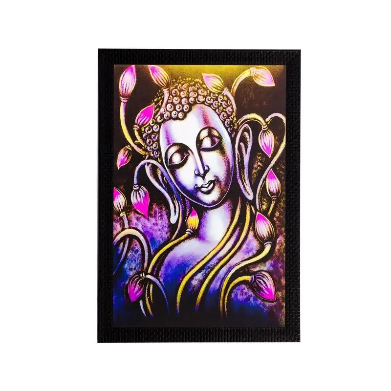 Lord buddha and flowers matt textured uv art painting