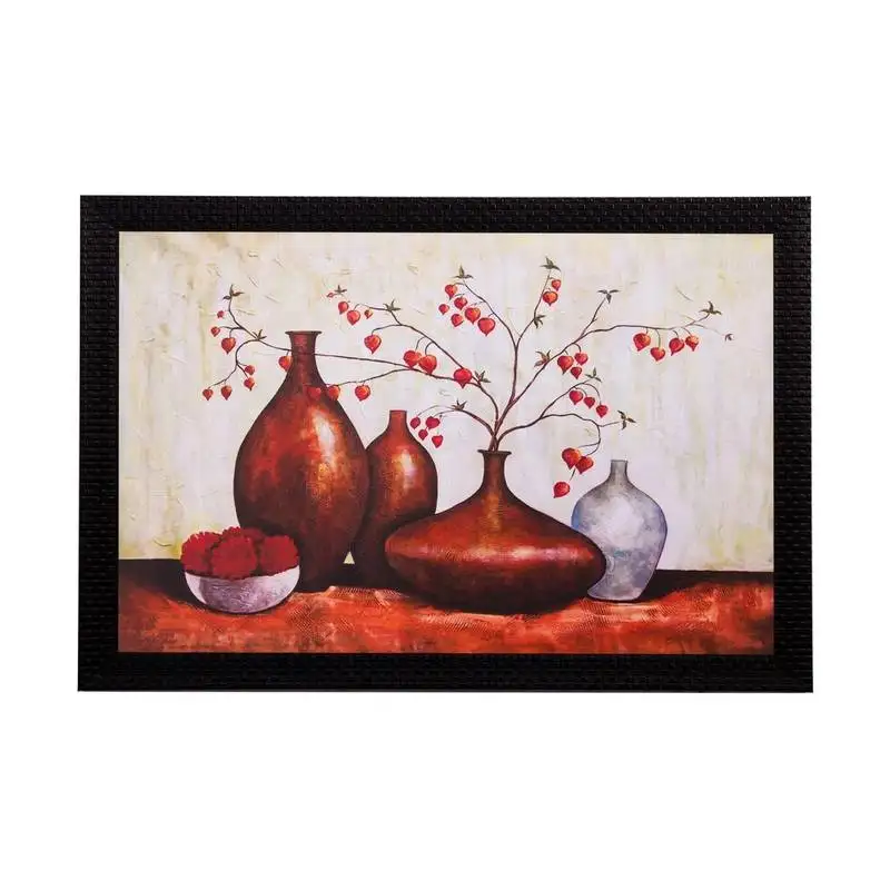 Brown vases and leaves matt textured uv art painting