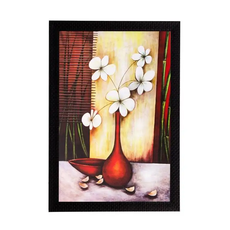 Botanical white flowers matt textured uv art painting