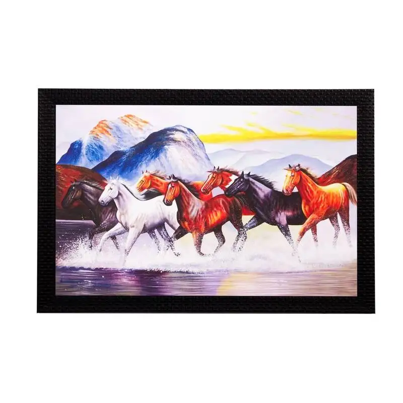 Lucky running horses under water matt textured uv art painting