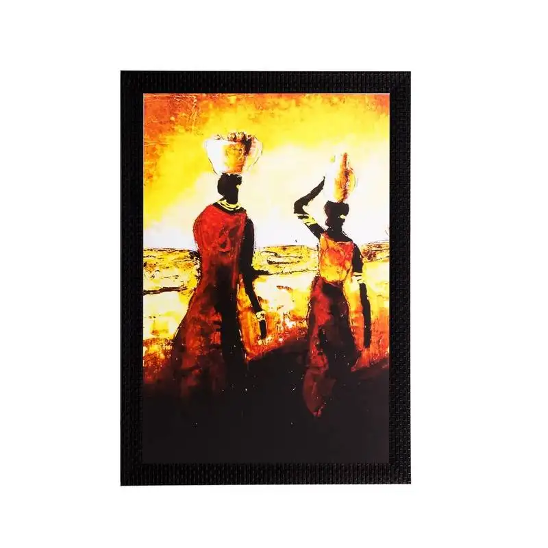 Walking tribal woman matt textured uv art painting