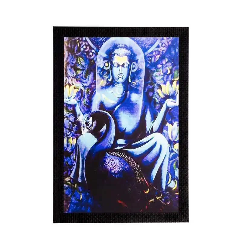 Bluish lord buddha matt textured uv art painting