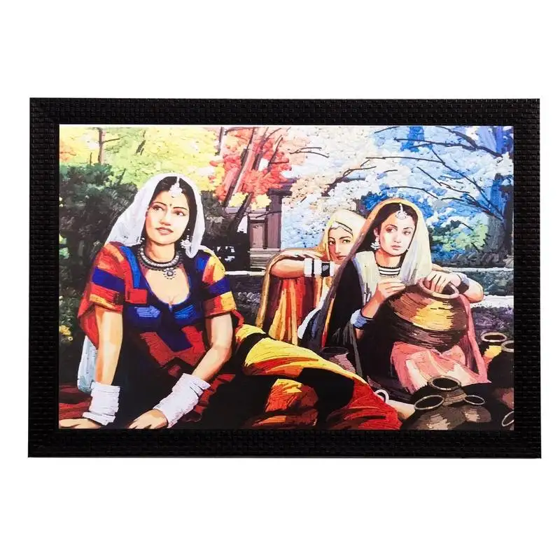 Village woman still view matt textured uv art painting