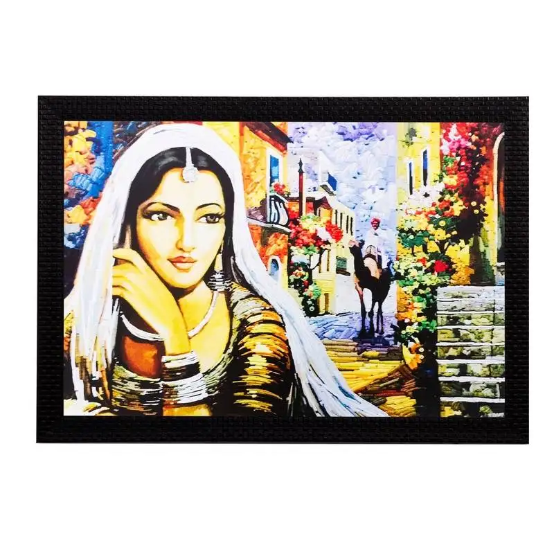 Thinking woman matt textured uv art painting