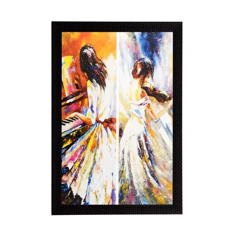 Girl playing piano matt textured uv art painting