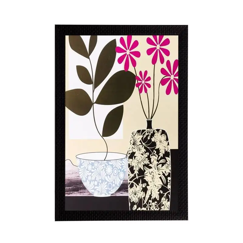 Botanical black & pink flower matt textured uv art painting