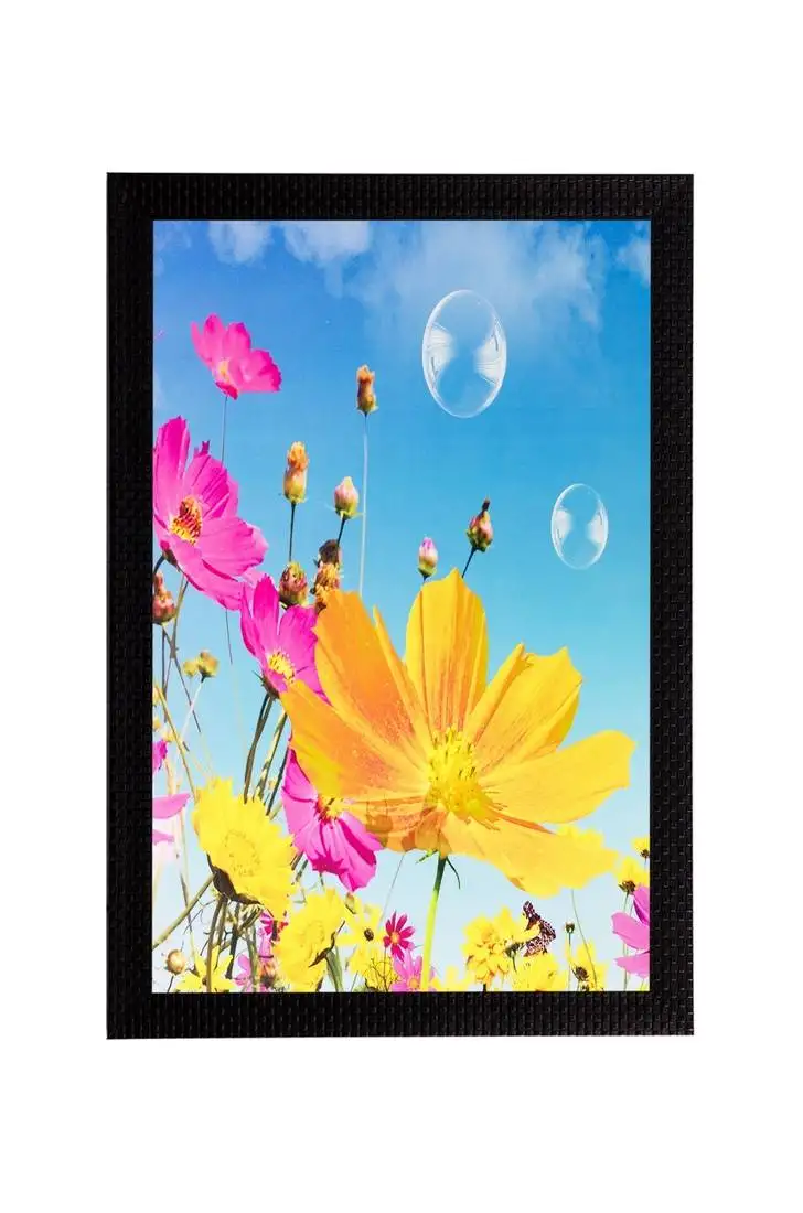 Pink & yellow flower matt textured uv art painting