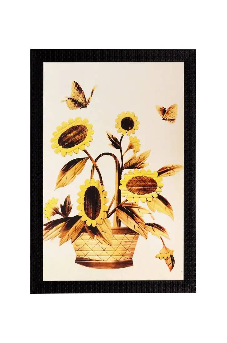 Yellow dry floral matt textured uv art painting