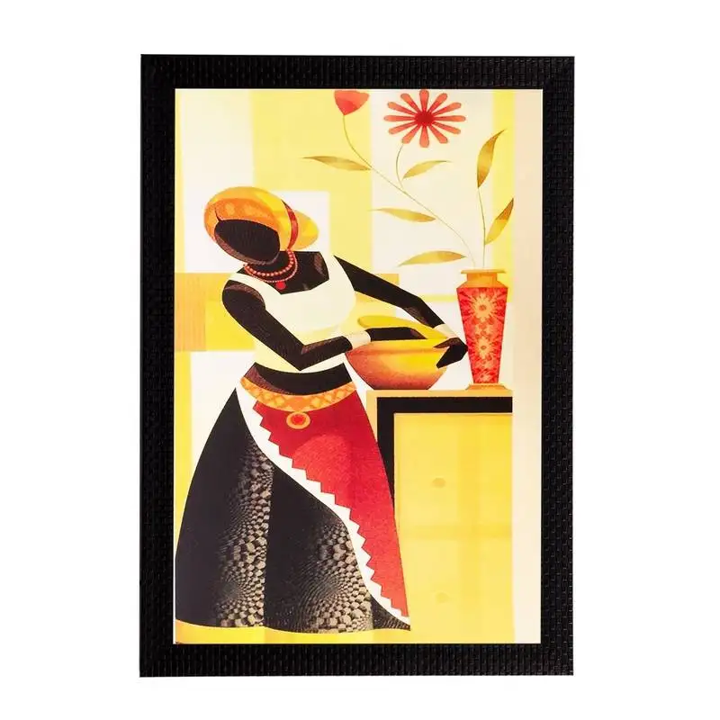 Woman with pot matt textured uv art painting