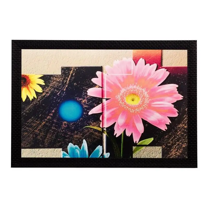 Blue & pink floral matt textured uv art painting