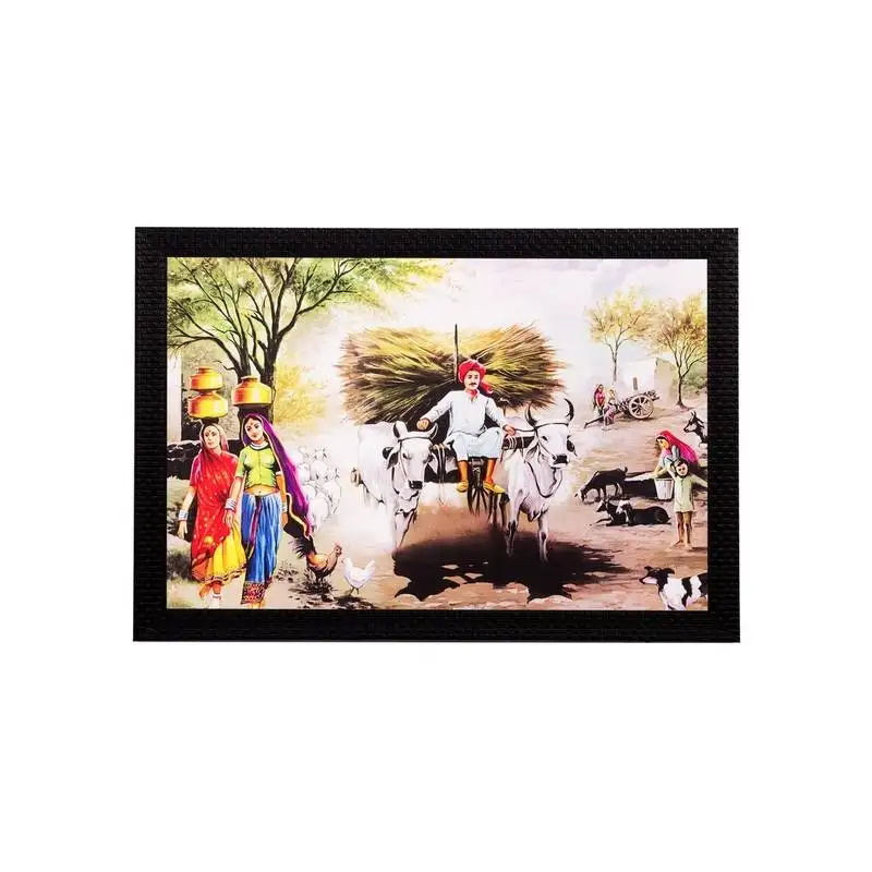 Man running on cow cart view matt textured uv art painting