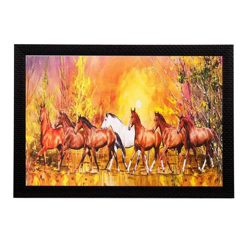 Running brown lucky horses matt textured uv art painting
