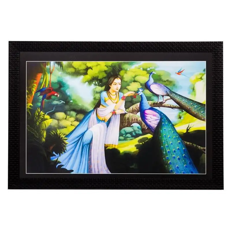 Lady and peacock matt textured uv art painting