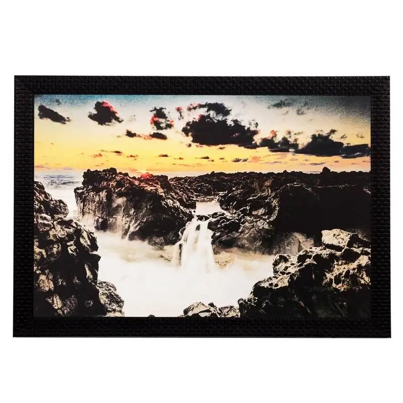 Stone and waterfall view matt textured uv art painting