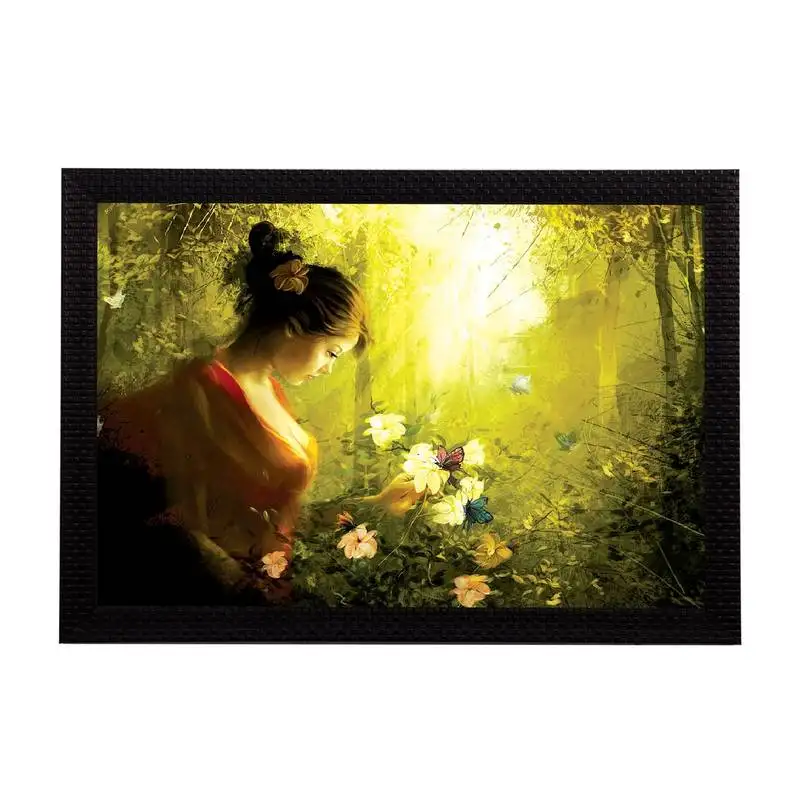 Girl with flowers satin matt texture uv art painting
