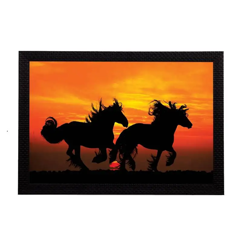 Black running horses satin matt texture uv art painting