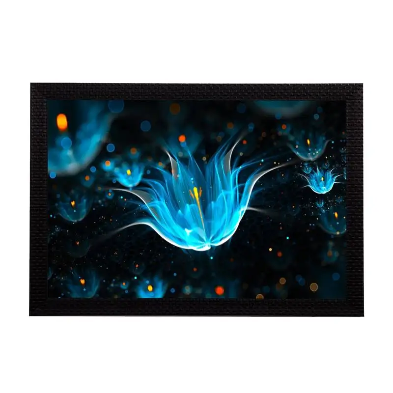 Blue neon flowers satin matt texture uv art painting