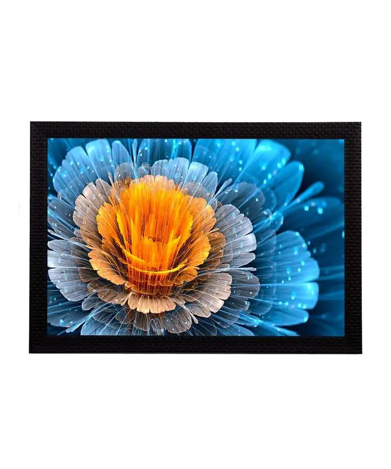 Blue and yellow glowing flower satin matt texture uv art painting