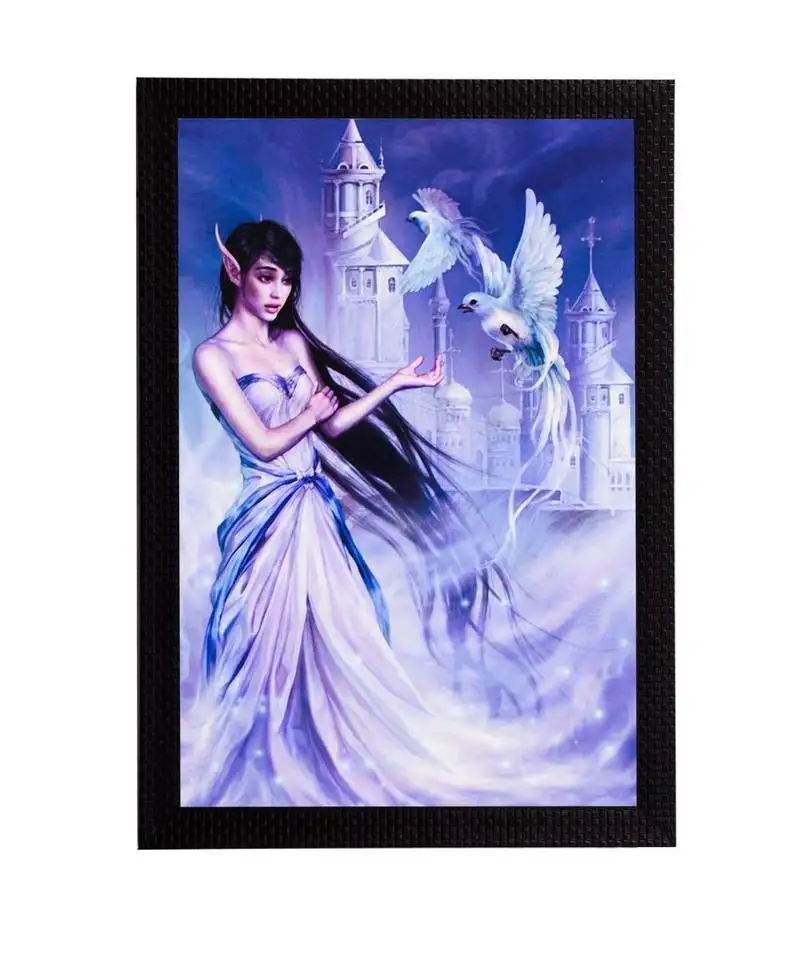 Girl in white dress satin matt texture uv art painting