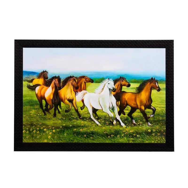 Running brown & white horses satin matt texture uv art painting