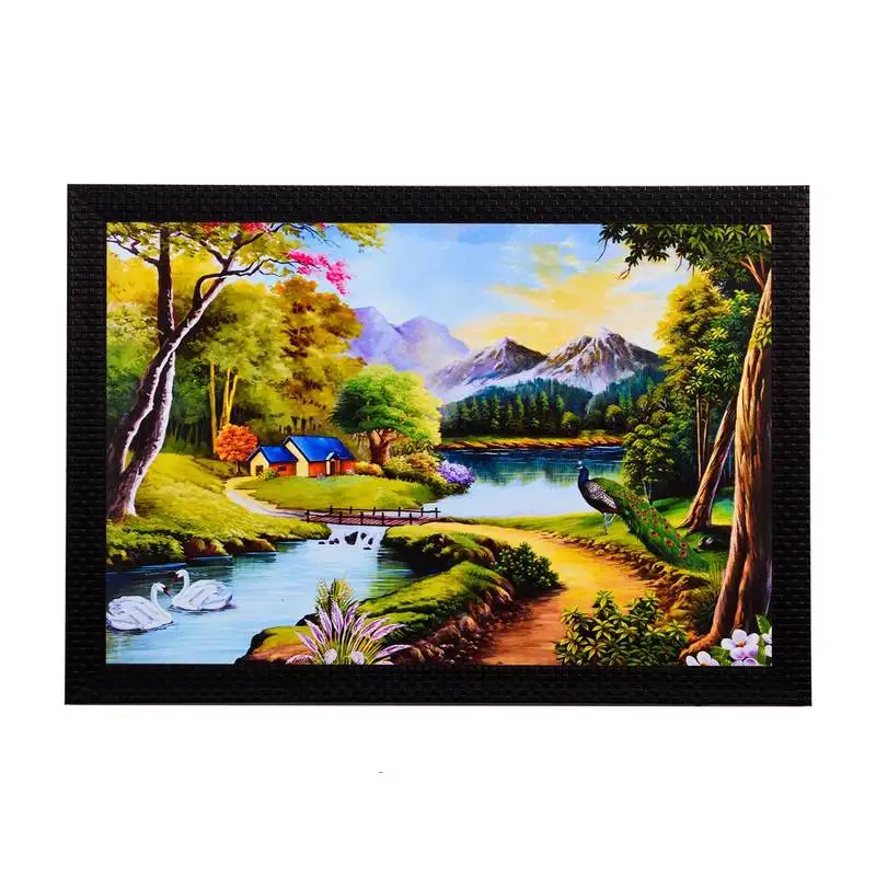 River & village view satin matt texture uv art painting