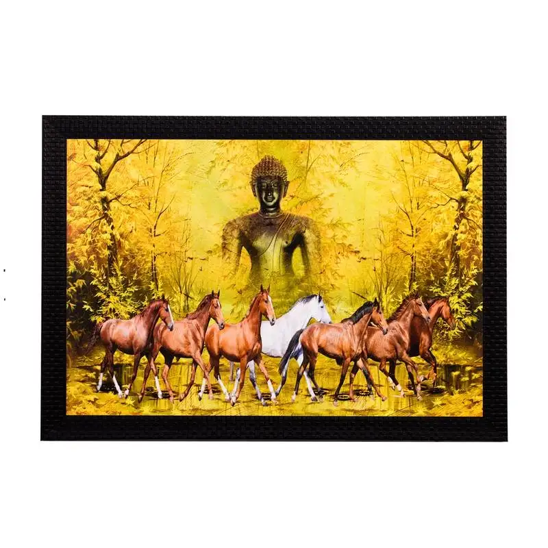 Lord buddha & horses satin matt texture uv art painting