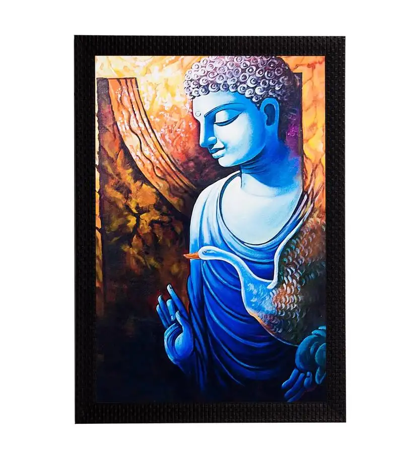 Lord buddha with swan satin matt texture uv art painting