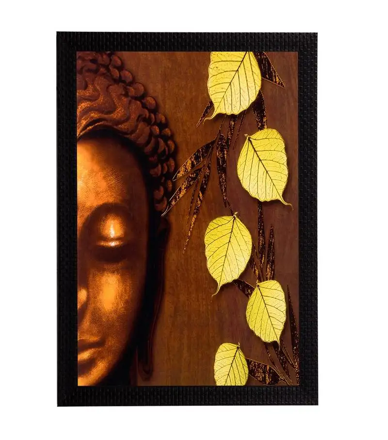 Lord buddha & leaves satin matt texture uv art painting