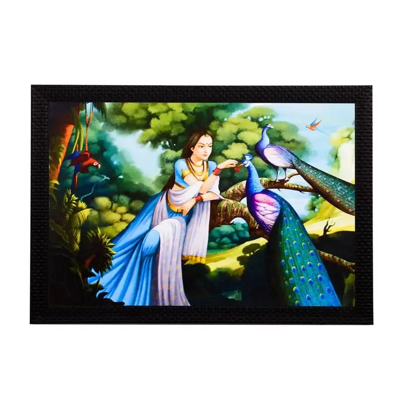 Lady with peacocks satin matt texture uv art painting