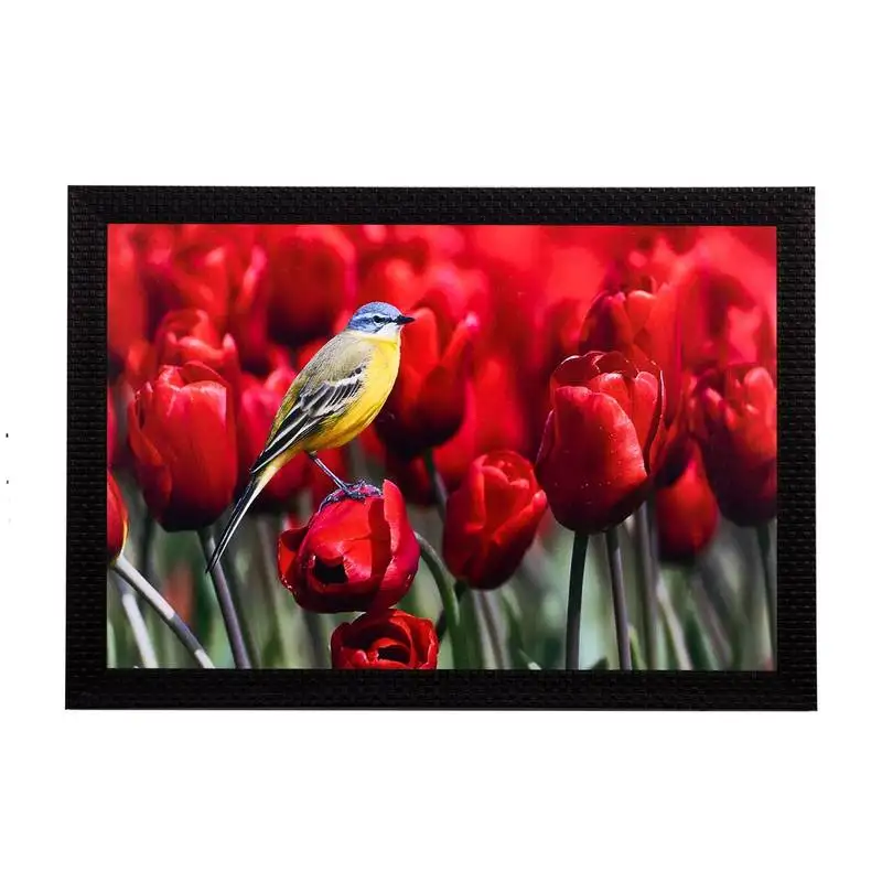 Bird resting on flower satin matt texture uv art painting