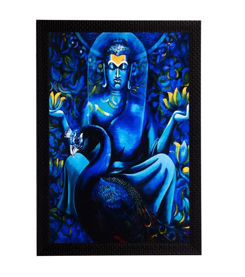 Blue lord buddha & swan satin matt texture uv art painting