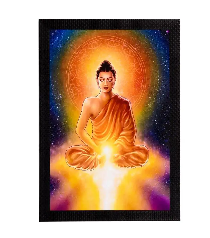 Meditating lord buddha & light satin matt texture uv art painting