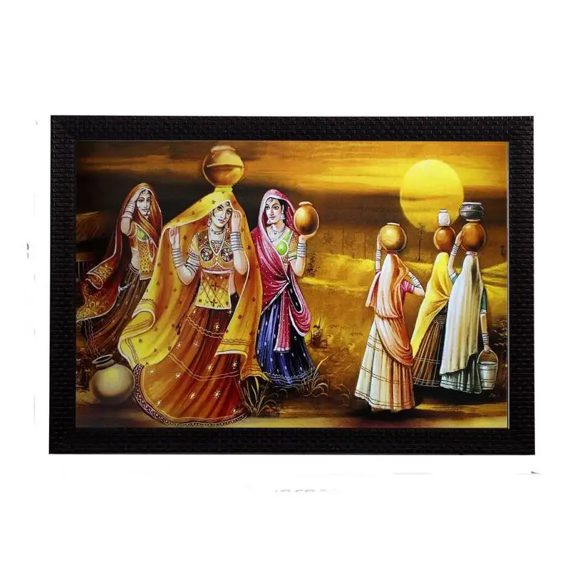 Village lady group satin matt texture uv art painting