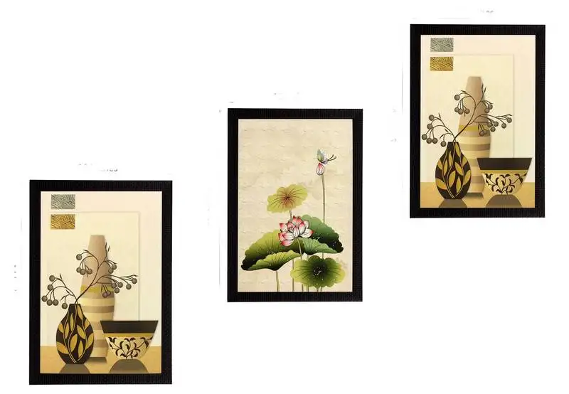 Set of 3 botanical pots satin matt textured uv art painting