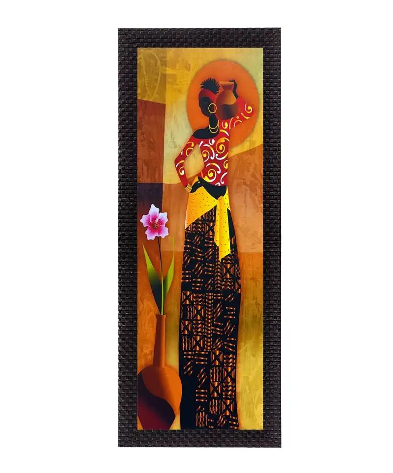 Tribal woman posing satin matt texture uv art painting