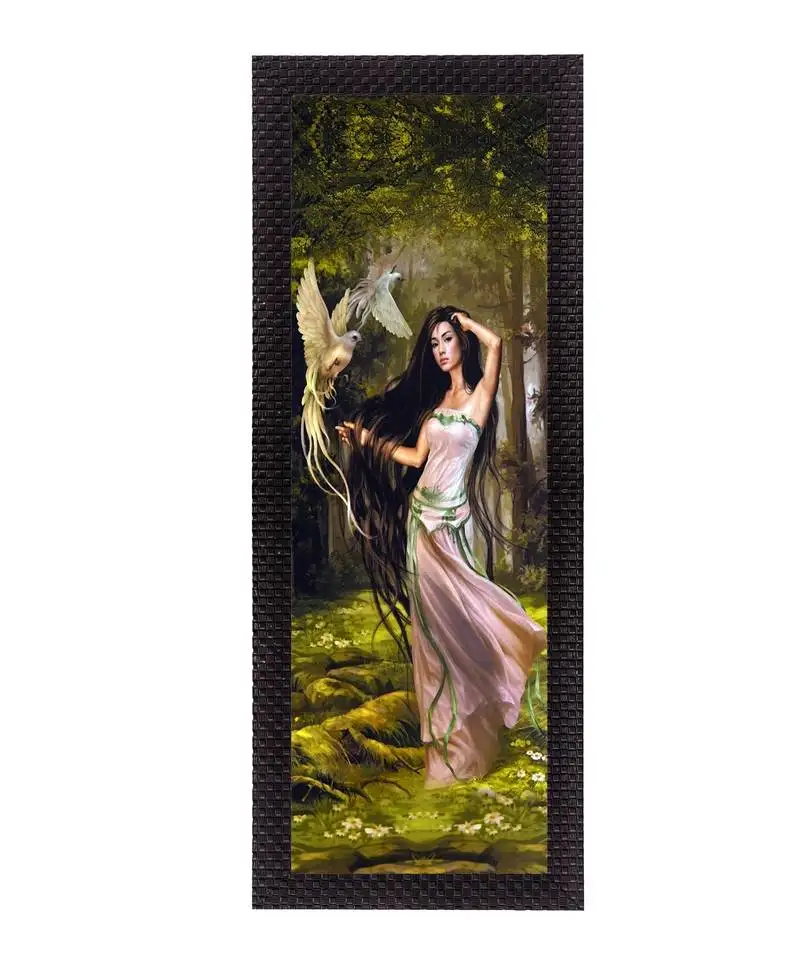 Bird and woman satin matt texture uv art painting