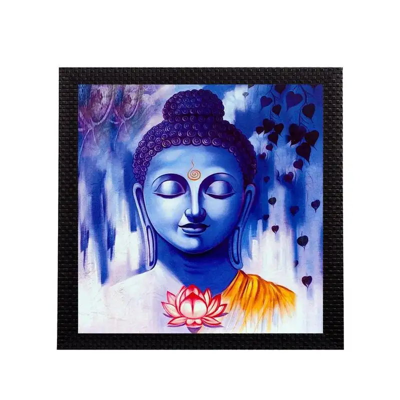 Lord buddha in blue satin matt texture uv art painting