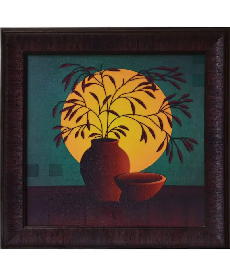 Leaves in pot theme satin matt texture uv art painting