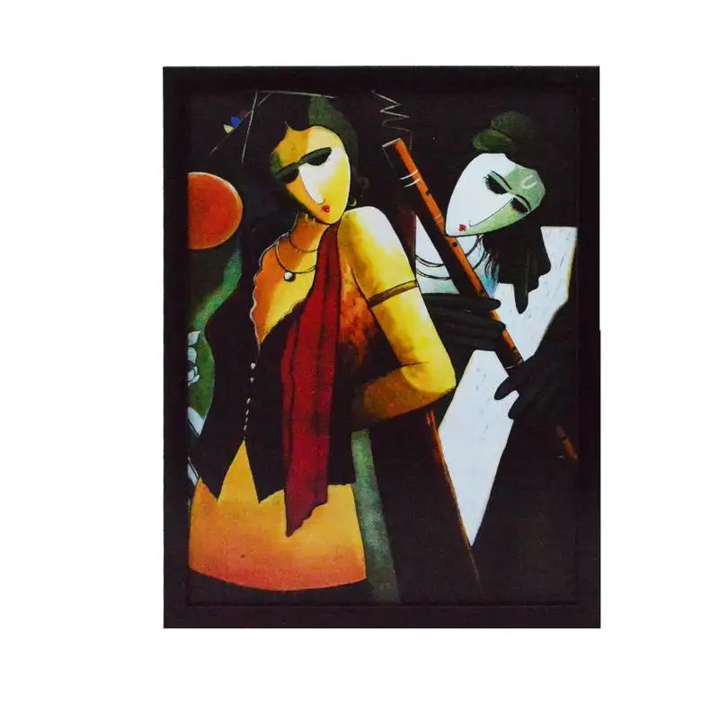 Radha krishna playing flute satin matt texture uv art painting