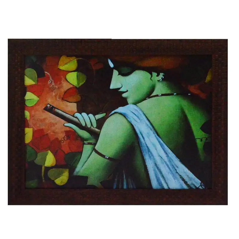 Krishna having flute design satin matt texture uv art painting