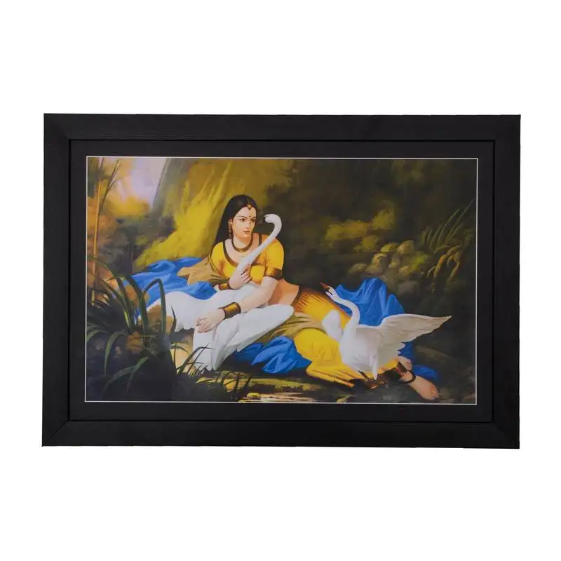 Lady playing with swans satin matt texture uv art painting