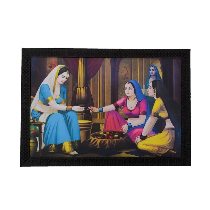 Village lady buying bangles satin matt texture uv art painting