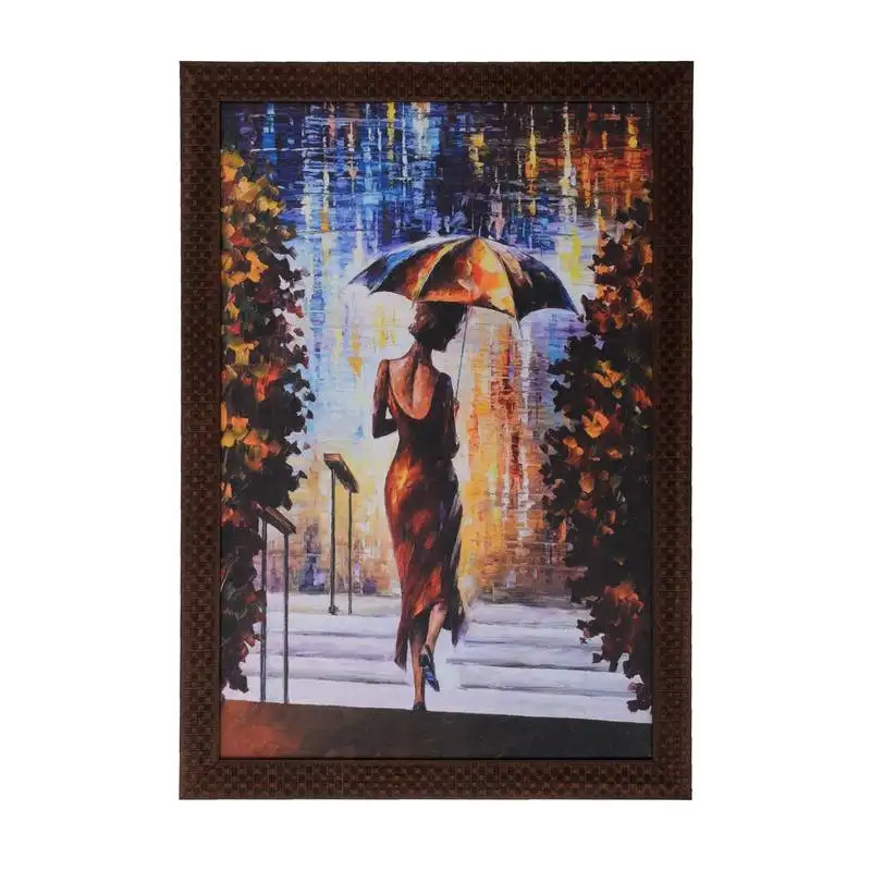 Beautiful lady under umbrella satin matt texture uv art painting