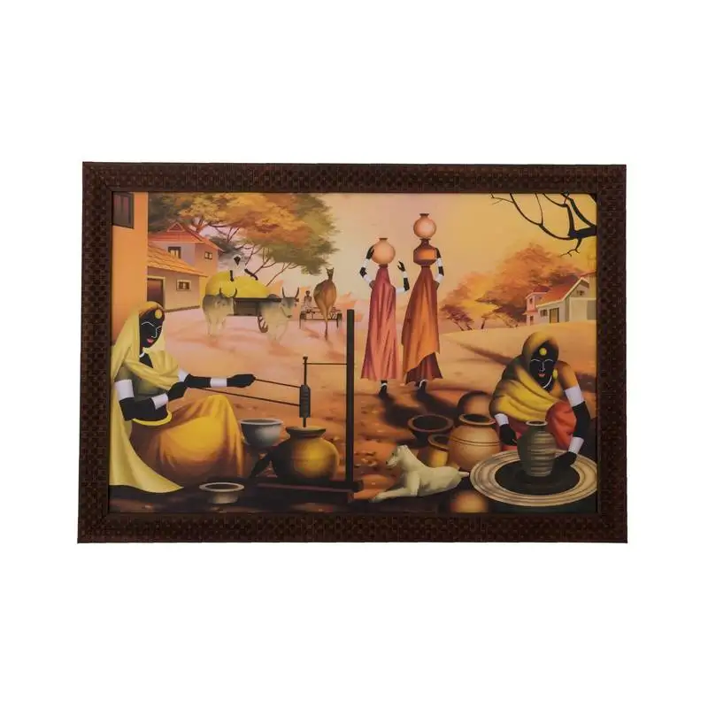 Pot making village scene satin matt texture uv art painting