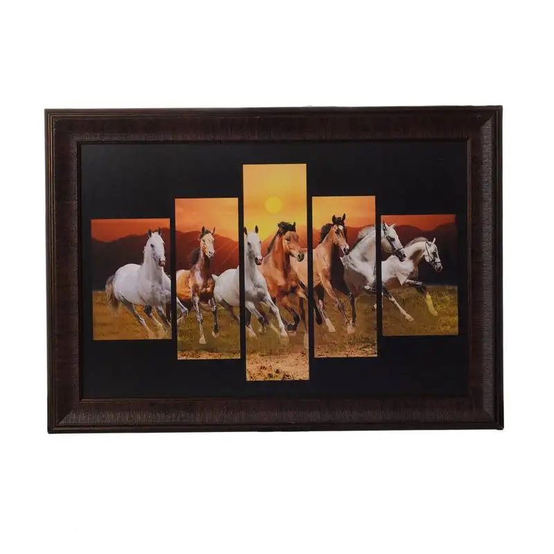 Lucky running horses 5 cut design satin matt texture uv art painting