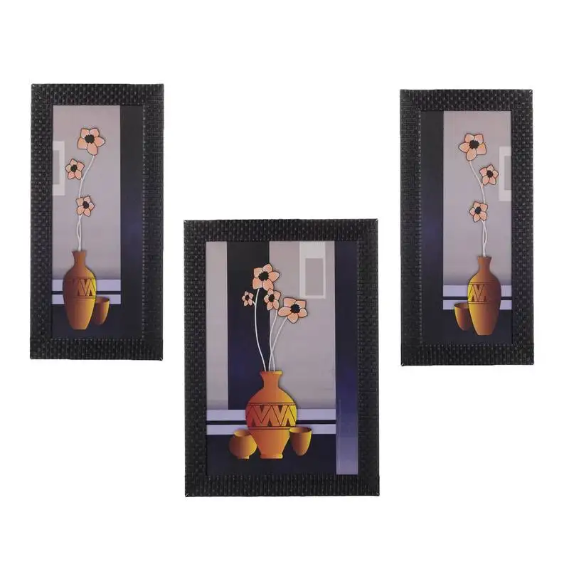 Set of 3 botanical flower pot matt texture uv art painting